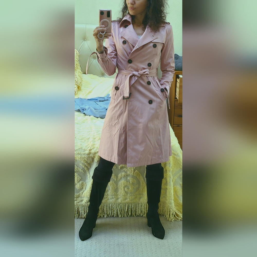 NWT Dusty Rose Pink Double-Breasted Trench Coat - Picture 7 of 7